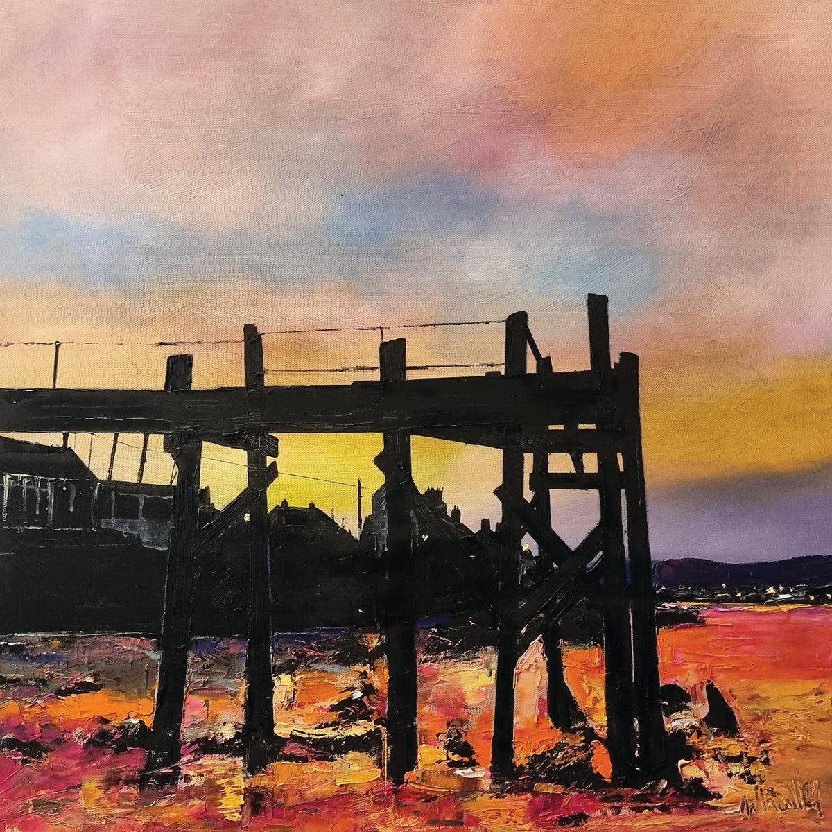 Sunset Holywood Jetty Limited Edition Print by Artist Stephen Whalley