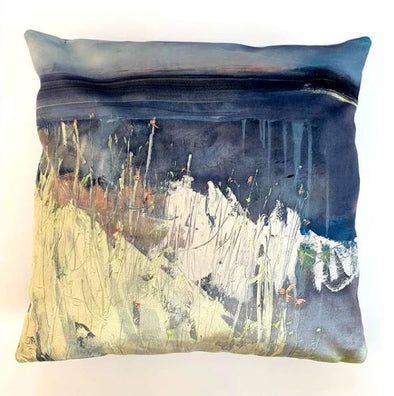 Newcastle County Down, Yellow Reeds Luxury Faux Suede Cushion - Stephen Whalley Artist